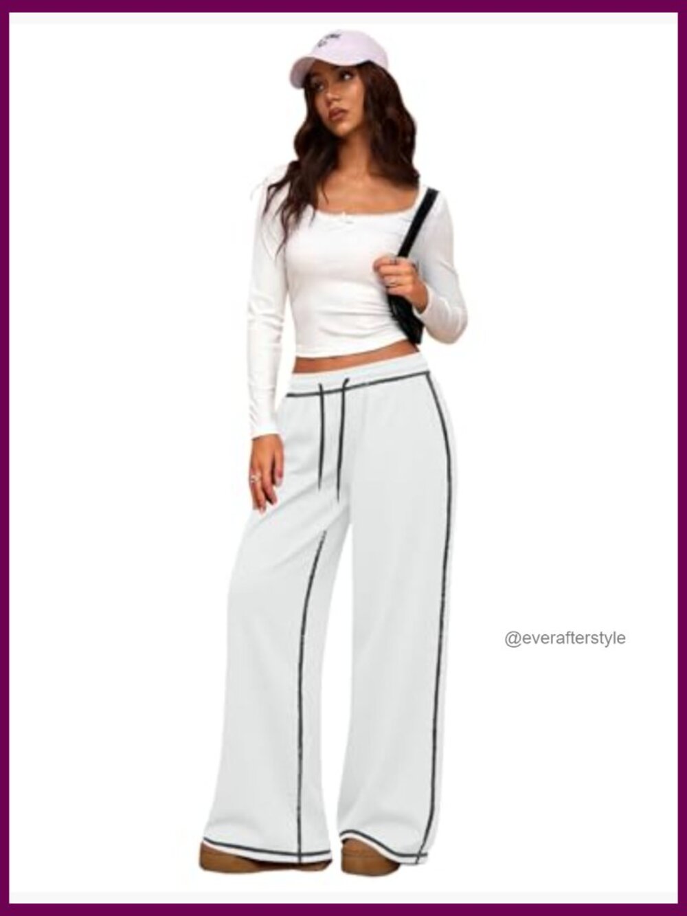 Wide Leg Sweatpants Low Rise Baggy Fleece with Pockets - Picture 4 of 7